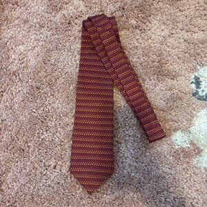 Saville Row 100% Silk Tie Red/Orange Polka Dots Art - Made in Korea 57"L 4"W